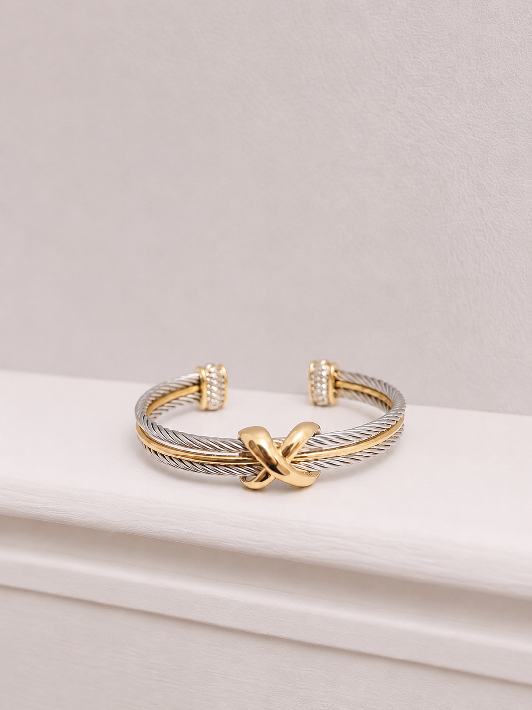 Two-Tone Knot Cable Cuff Bracelet