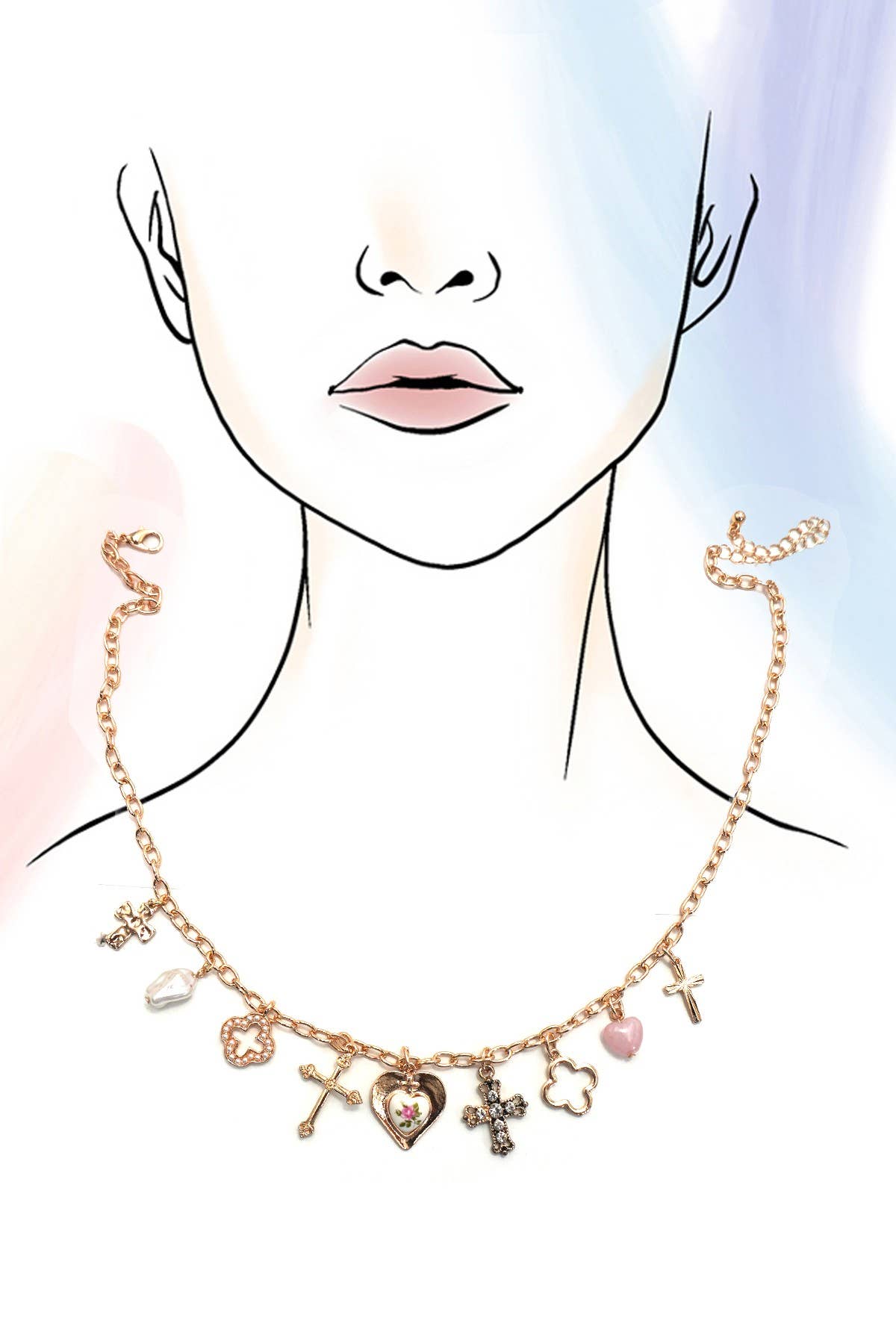 CHARM NECKLACE-CLOVER CROSS PORCELAIN FLOWER | 80N92003