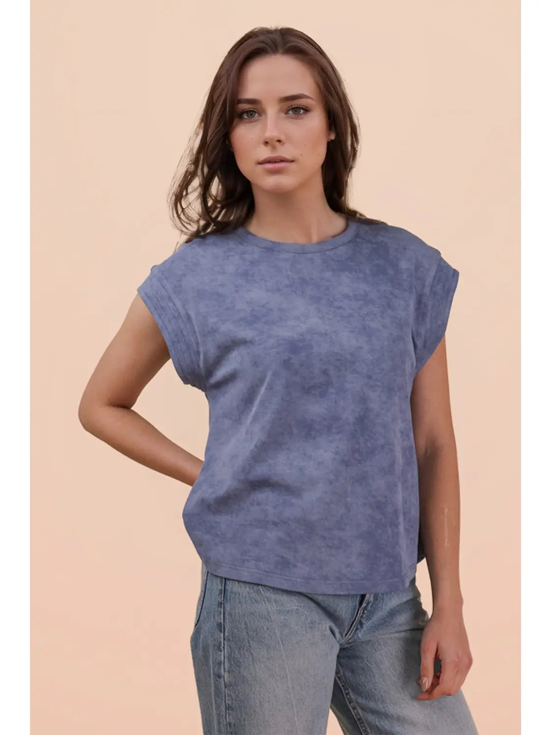 Washed Knit Casual Comfy Top Indigo