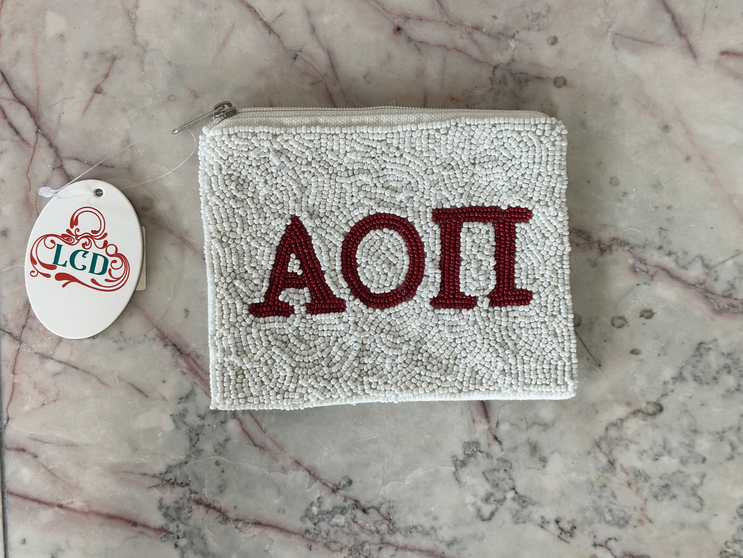 Alpha Omicron Pi Beaded Pouch