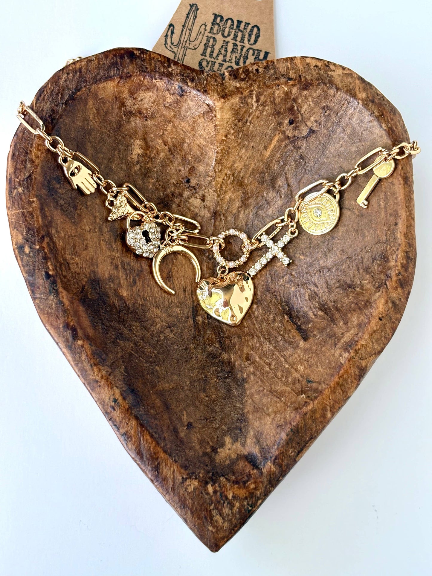 Heart Multi Charm Link Chain Necklace