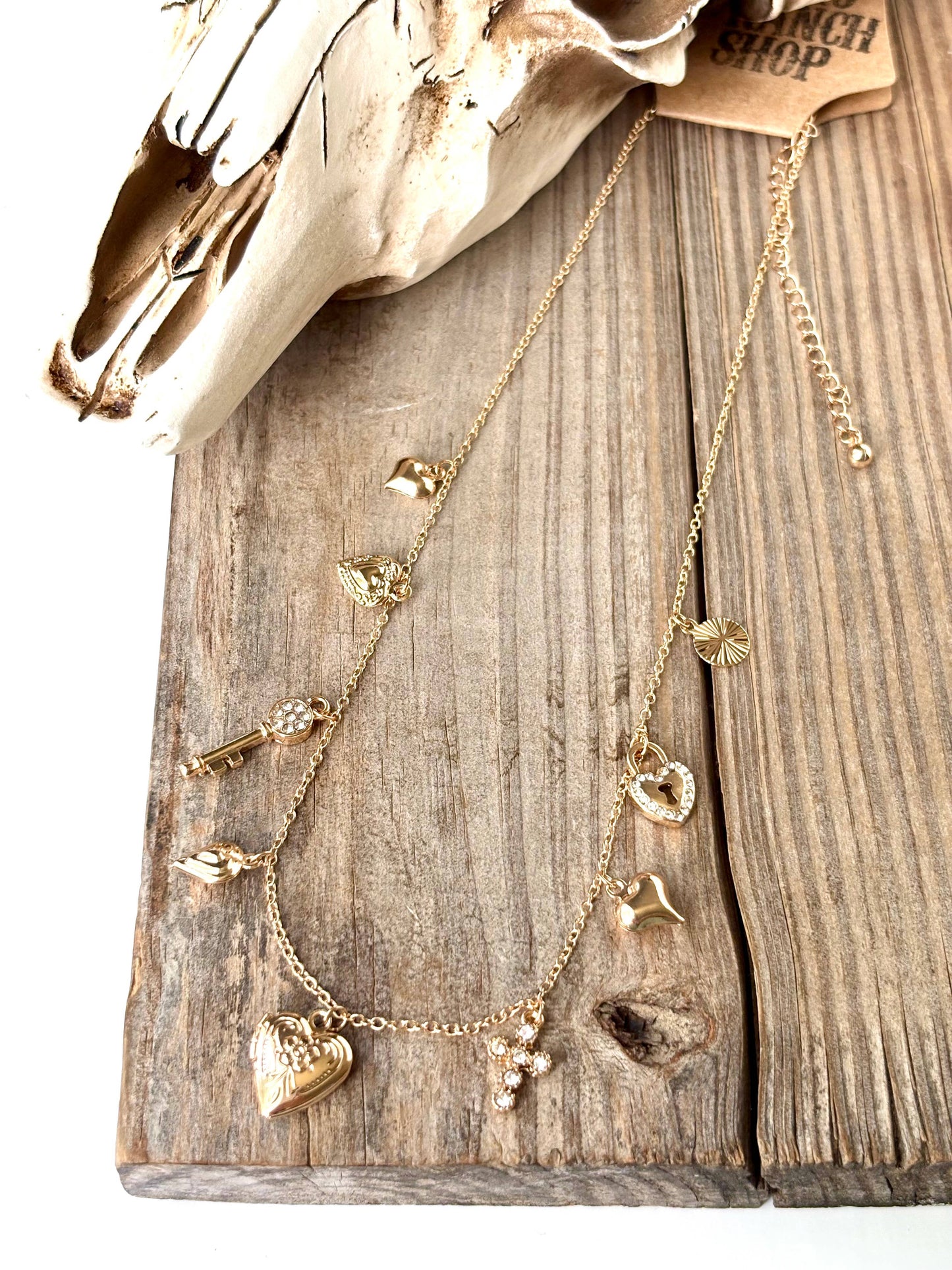 Heart Multi Charm Link Chain Necklace