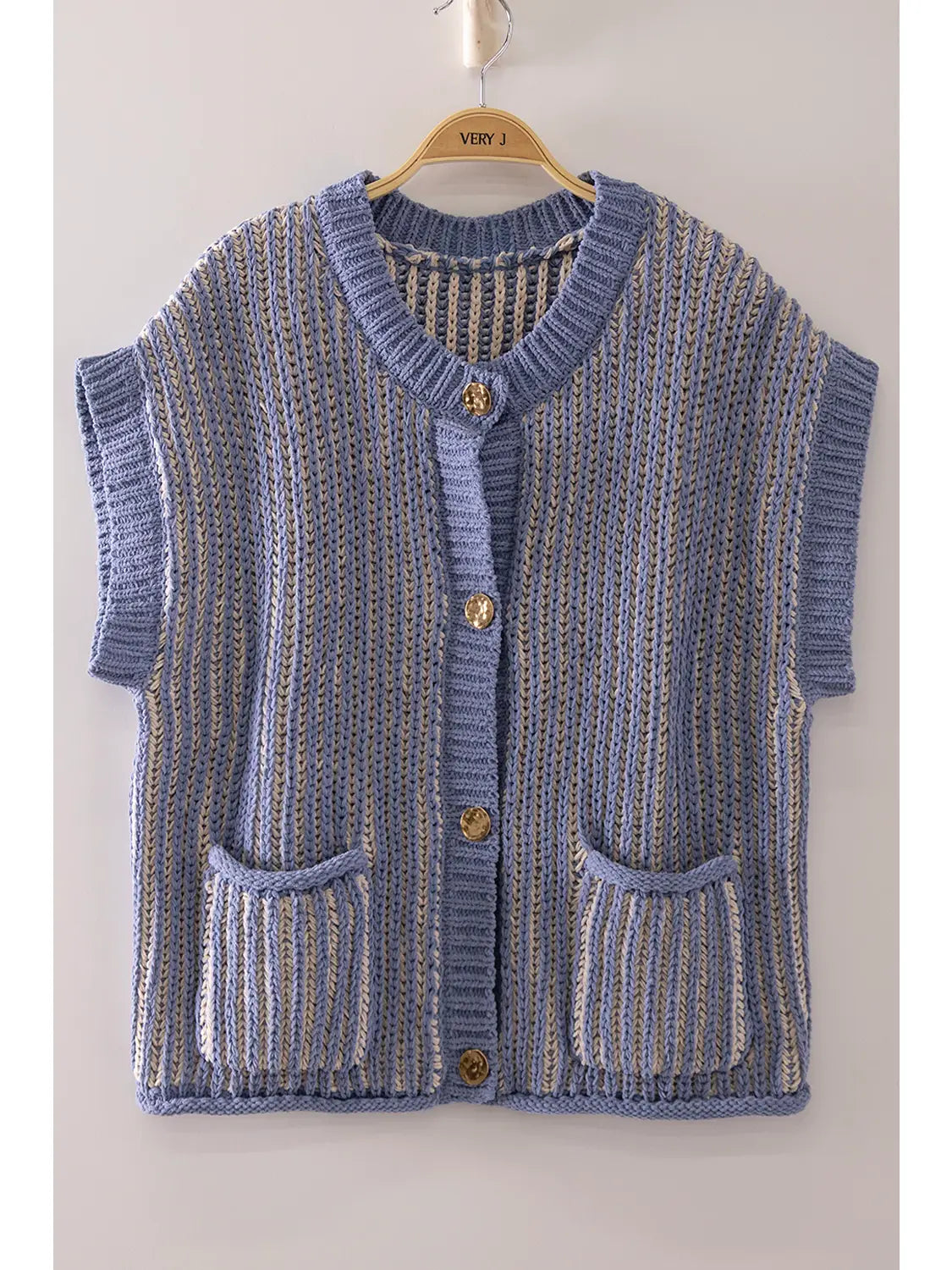 Two-Tone Rib Knit Vest Cardigan