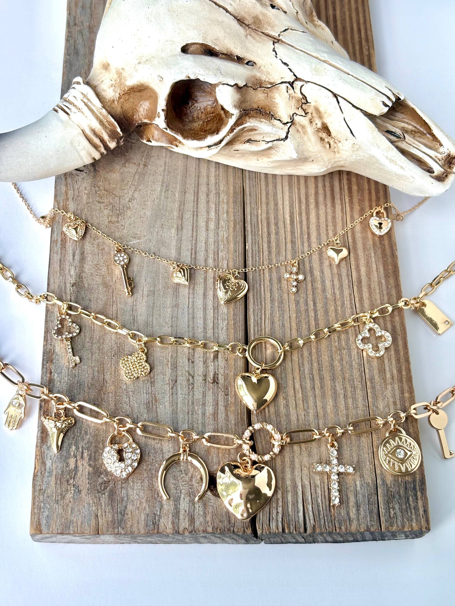 Heart Multi Charm Link Chain Necklace