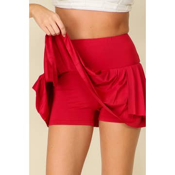 Red High Waisted Pleated Tennis Skort
