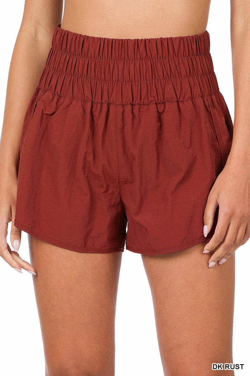 Dark Rust High Waisted Windbreaker Shorts