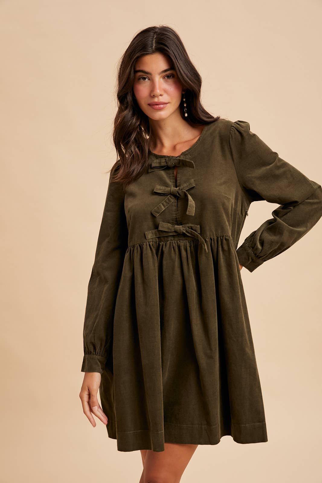 BOW TIE CORDUROY MINI DRESS