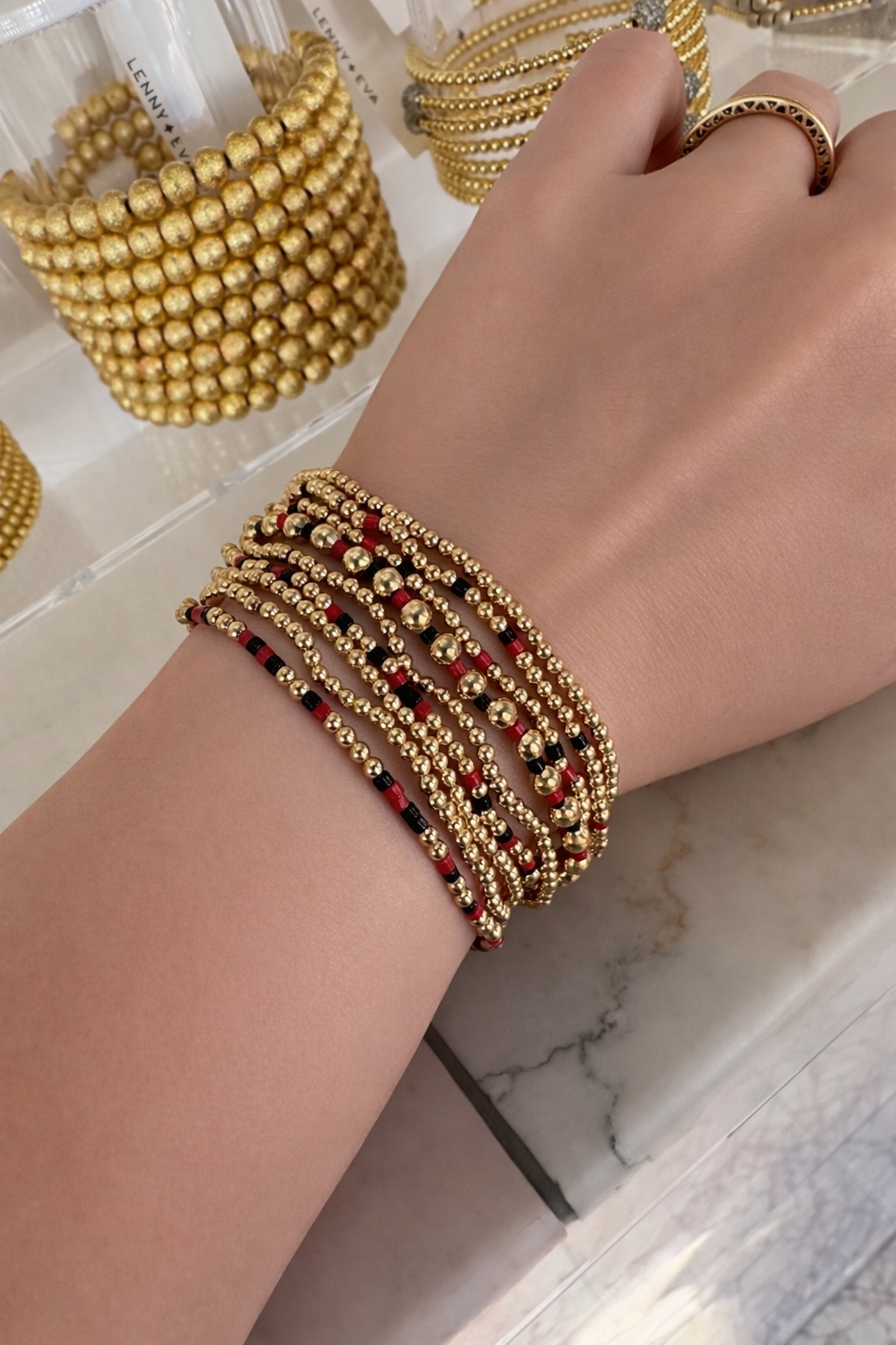 Red Black & Gold Bracelet Stack