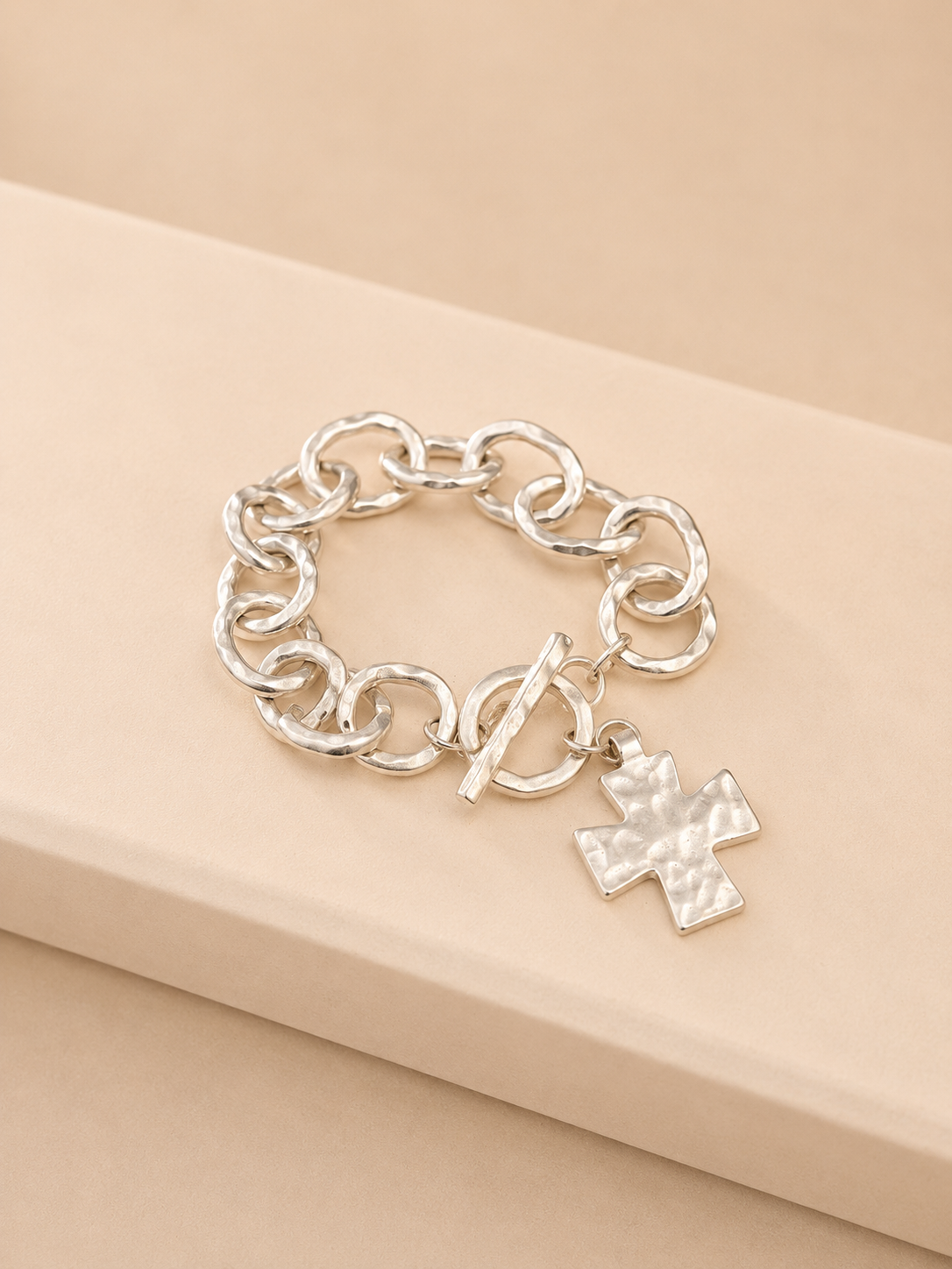 Silver Cross Charm Chain Bracelet