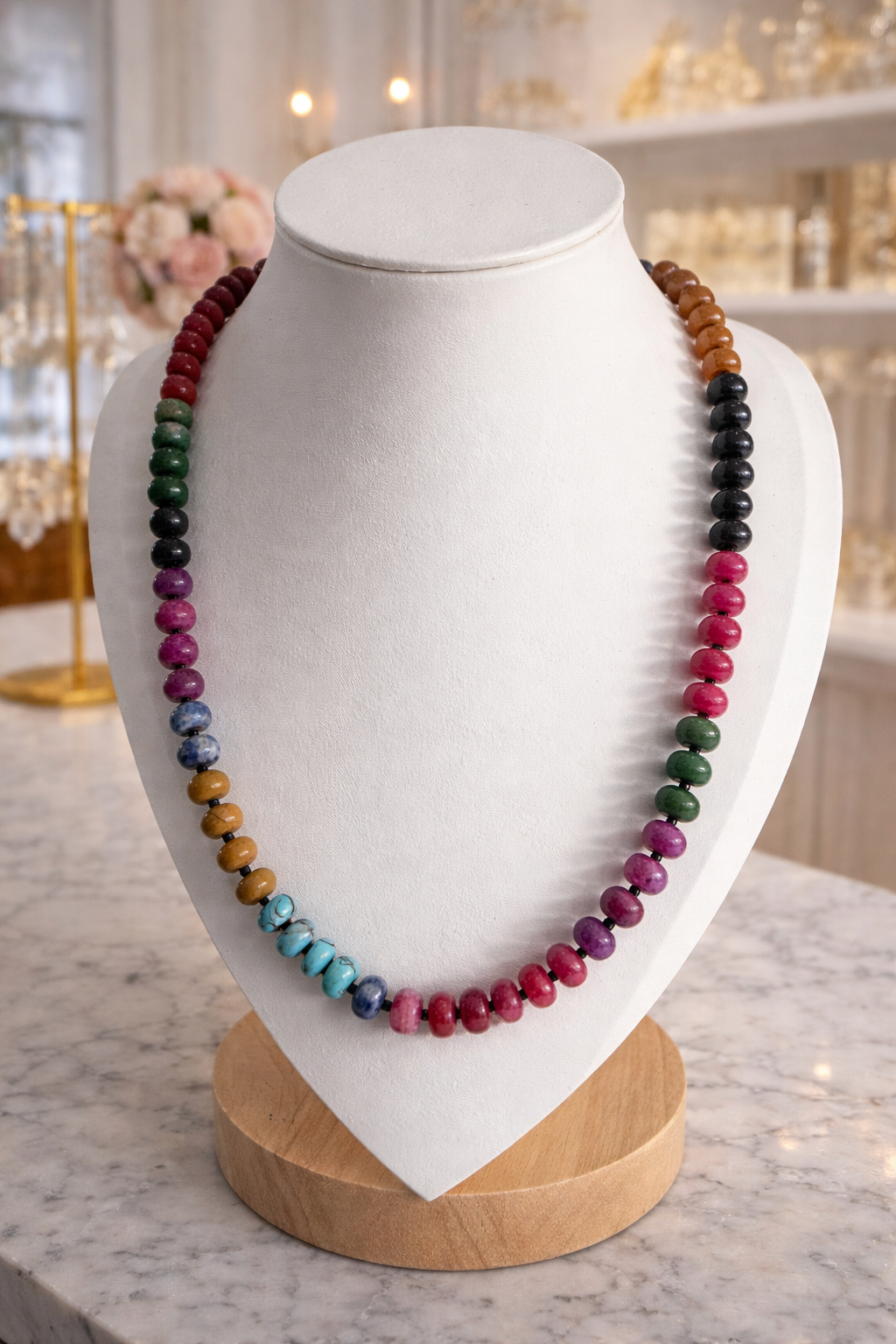 Multi-Color Stone Beaded Necklace with Turquoise
