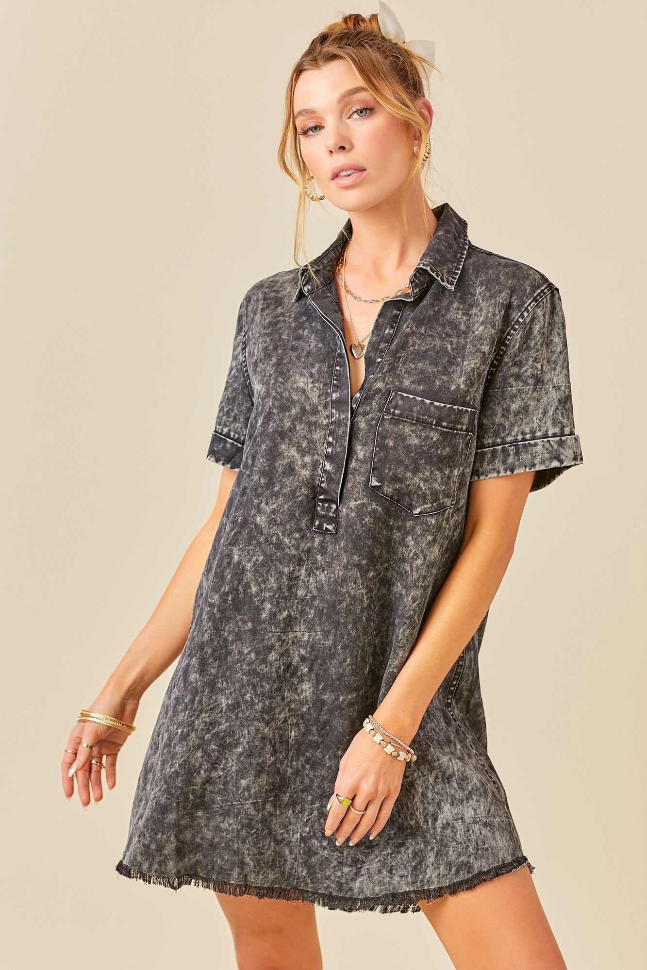 Short sleeve Washed Denim Dress