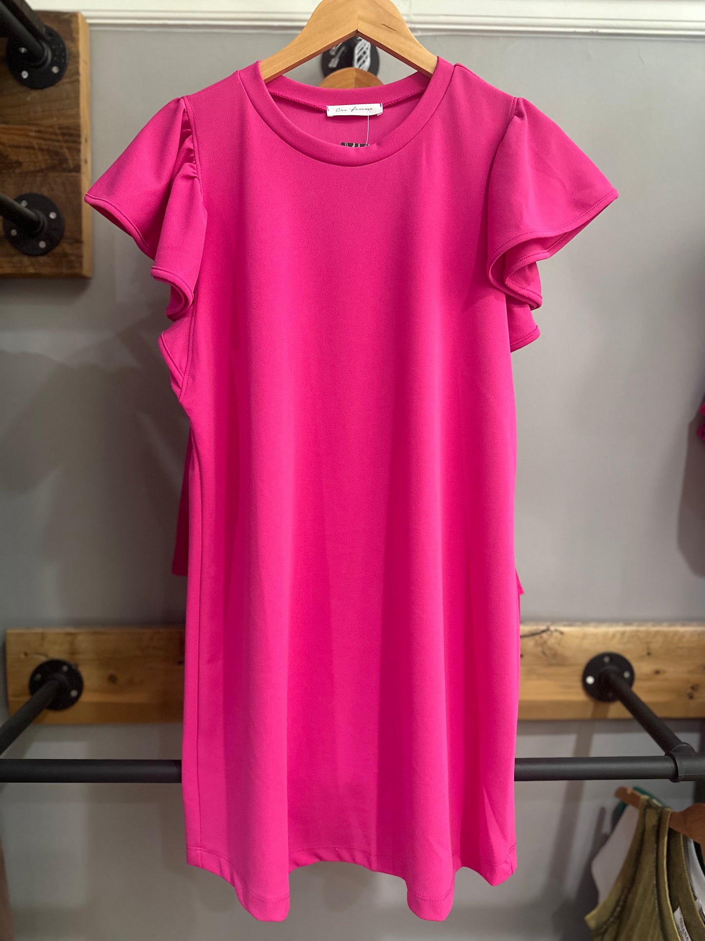 Magenta Ruffle Sleeve Dress