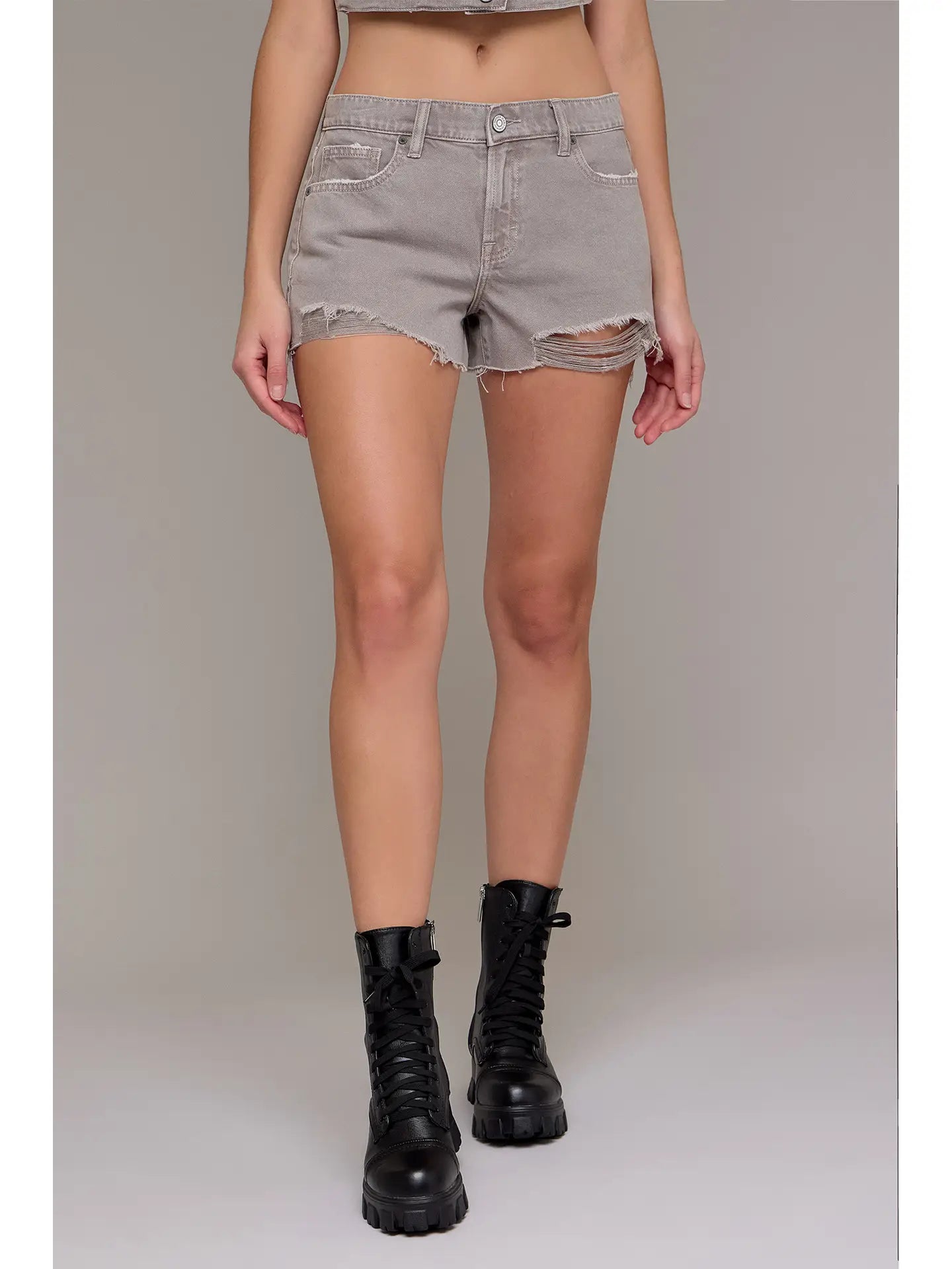 Hidden Kayla Gravel Wash Relaxed Shorts with Rivets