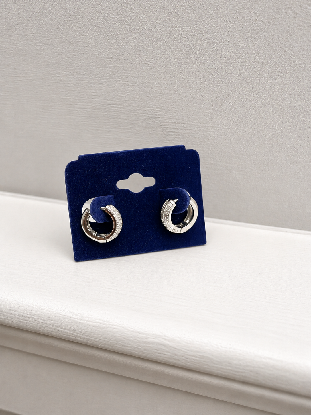 Silver Huggie Hoop Pave Earrings