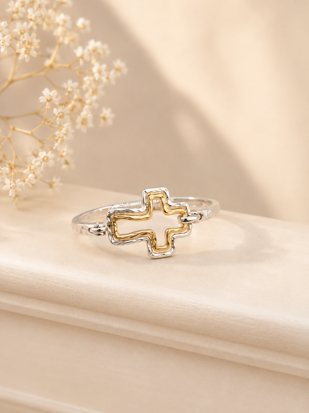 Mixed Metal Cross Cuff Bracelet