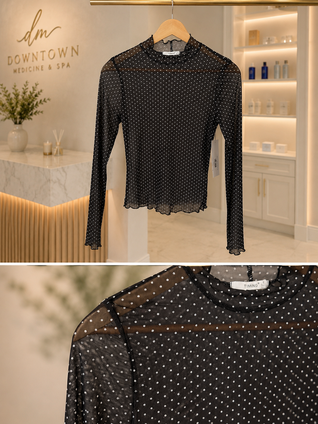 Sheer black polka dot long sleeve shirt