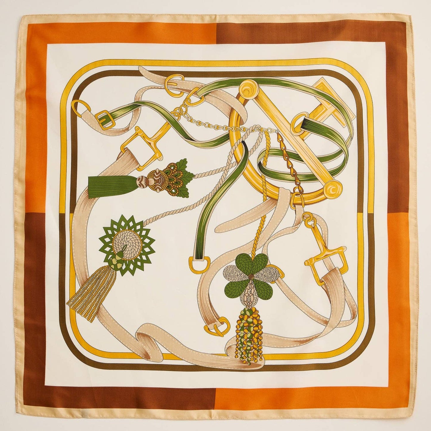 Equestrian-Inspired Silk Square Scarf with Buckle & Tassel
