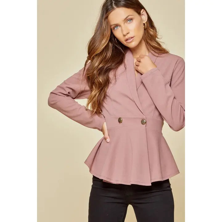 Peplum Solid Blazer Mauve