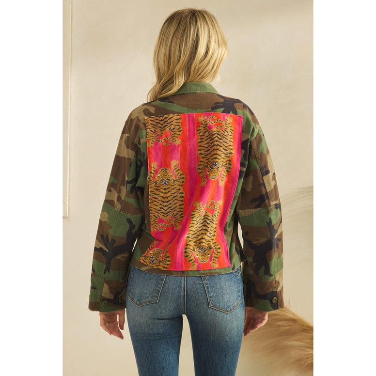 Camo Jacket with Tiger Print Contrast