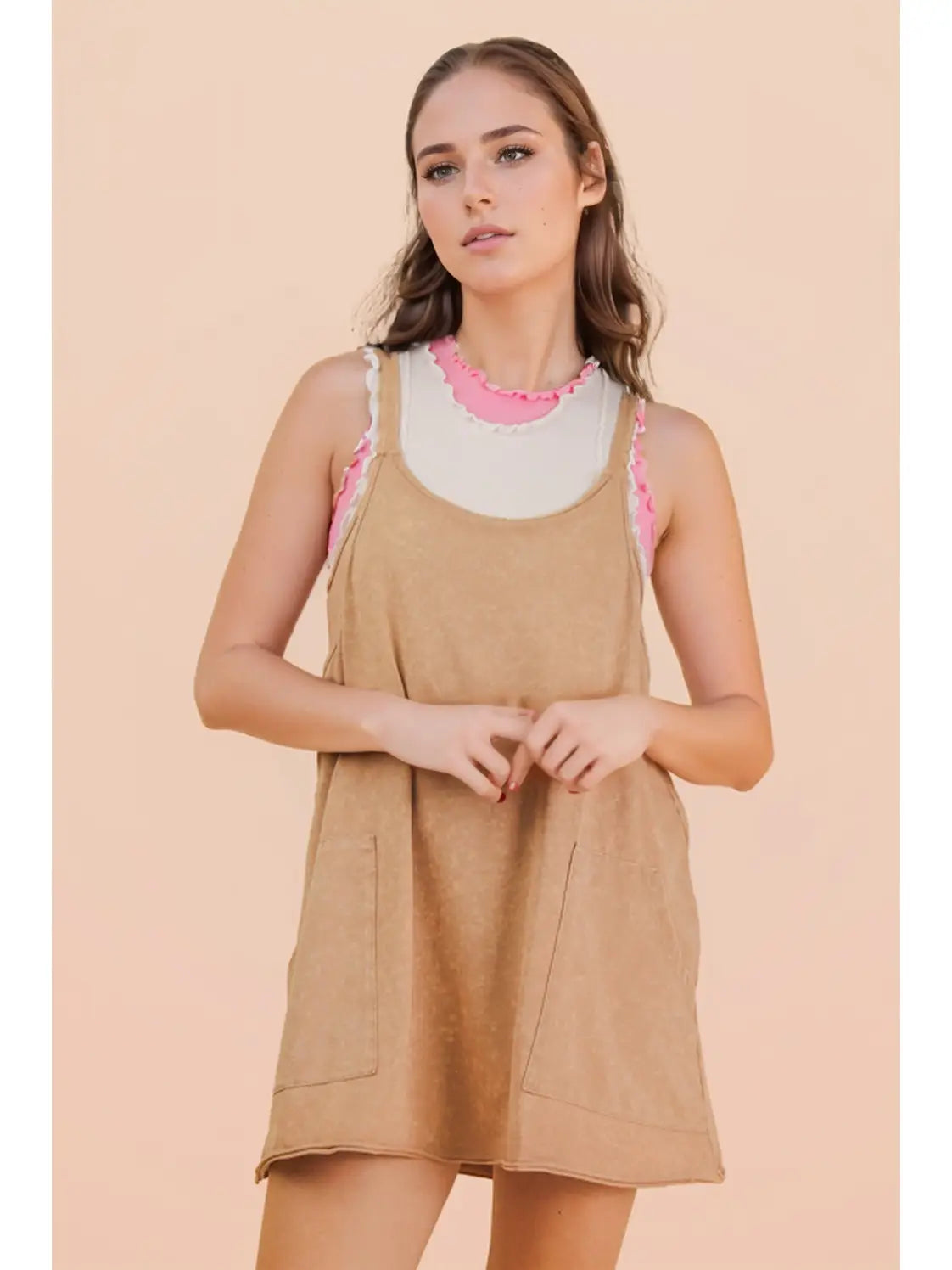 Taupe Mineral Washed Oversized Casual Knit Romper