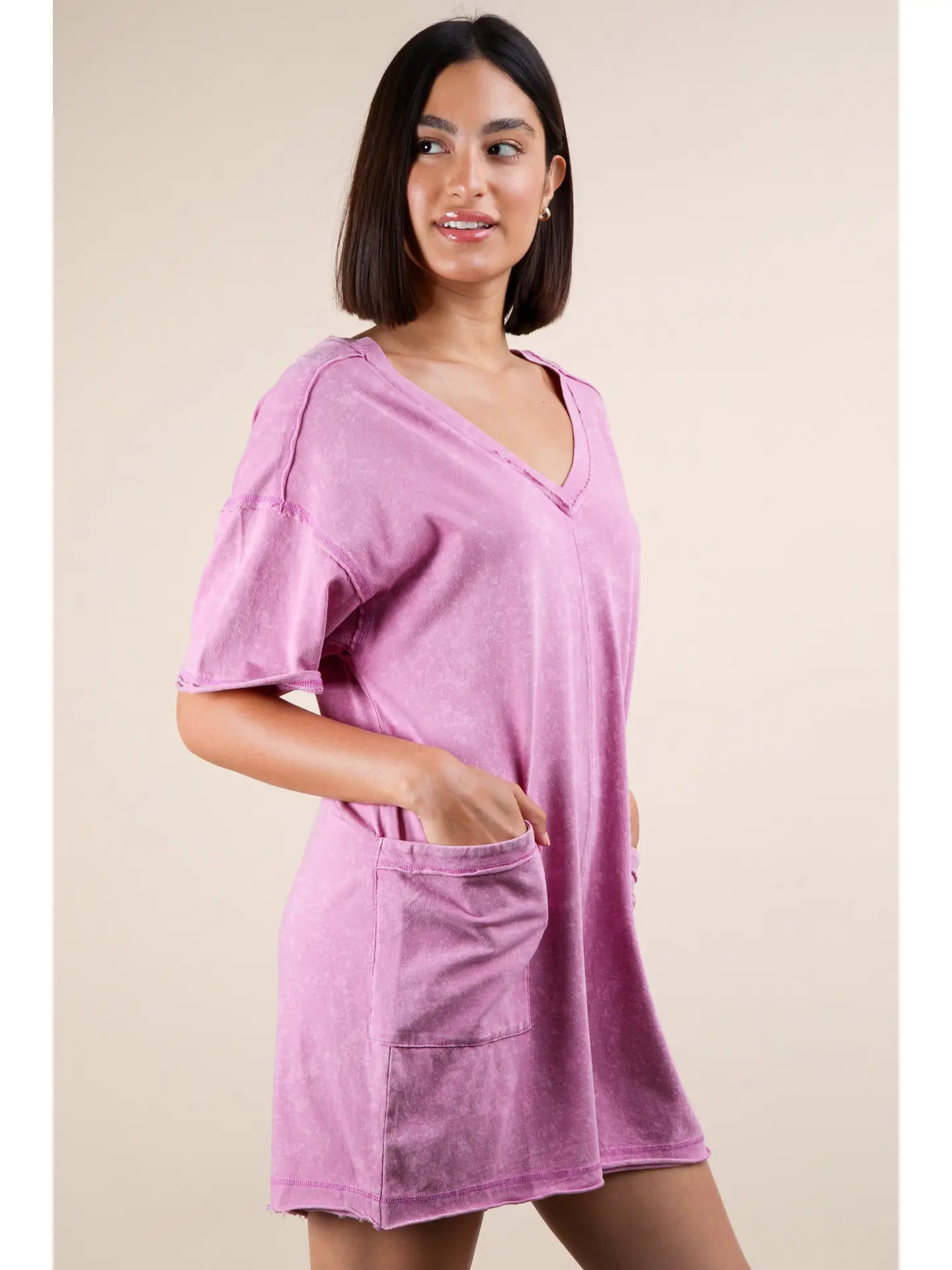 Orchid Mineral Washed Oversized Casual Knit Romper