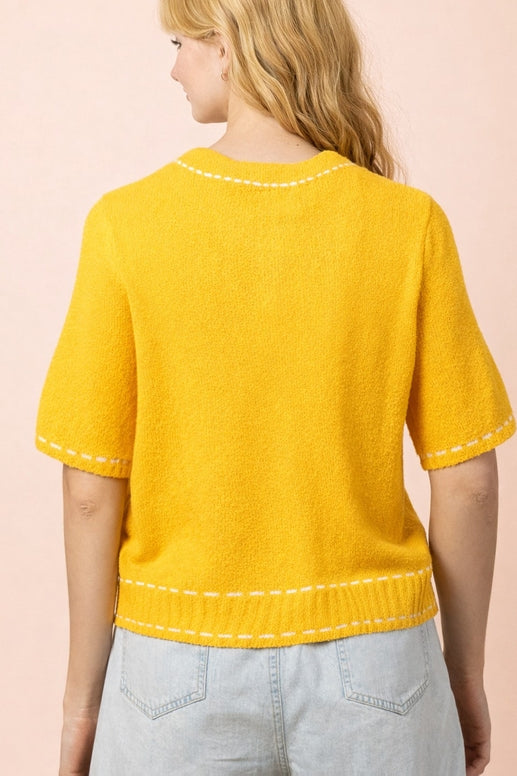 Stitch Detail Button Down Sweater Cardigan Top