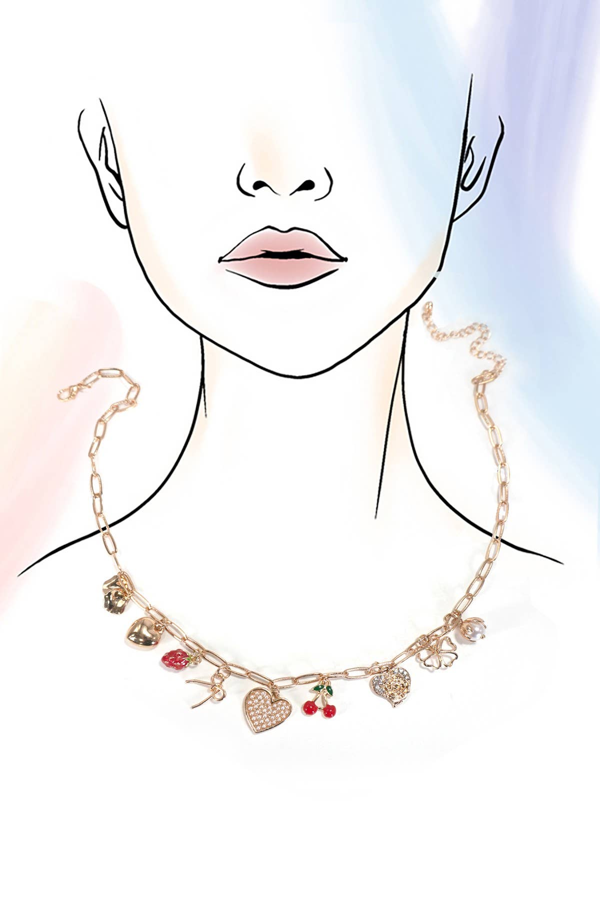 MULTI CHARM BOW CHERRY HEART NECKLACE | 80N1190