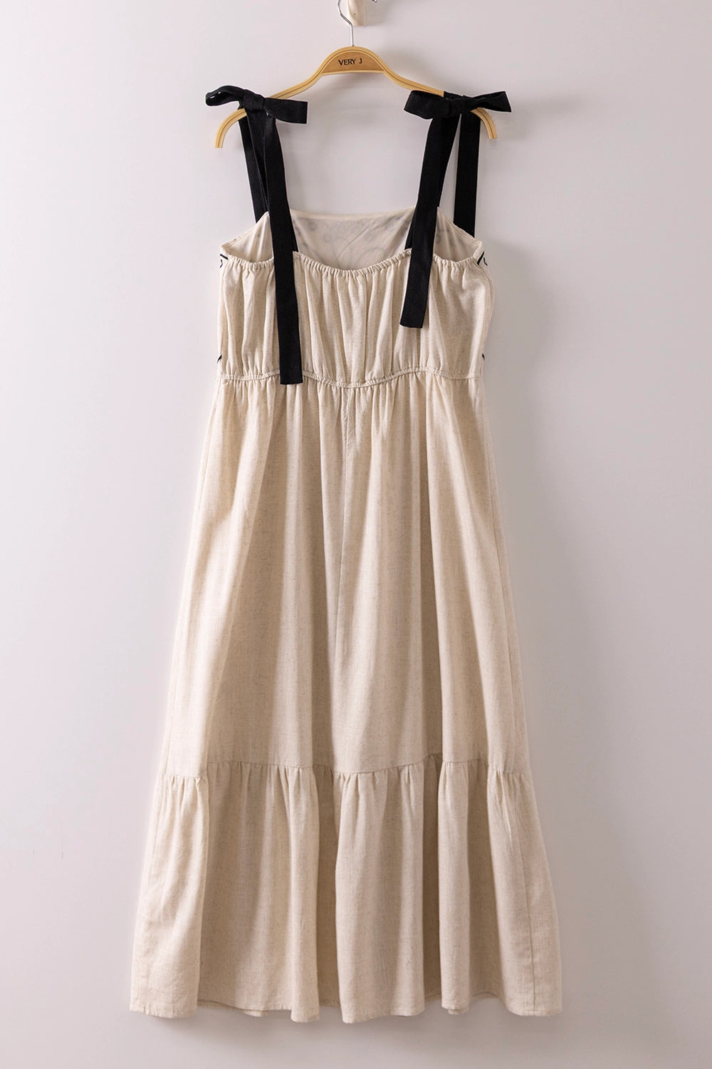 Oatmeal and Black Embroidery Midi Dress