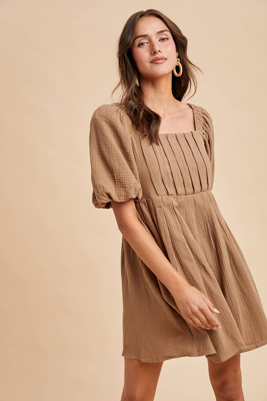 COTTON BOX PLEAT MINI DRESS