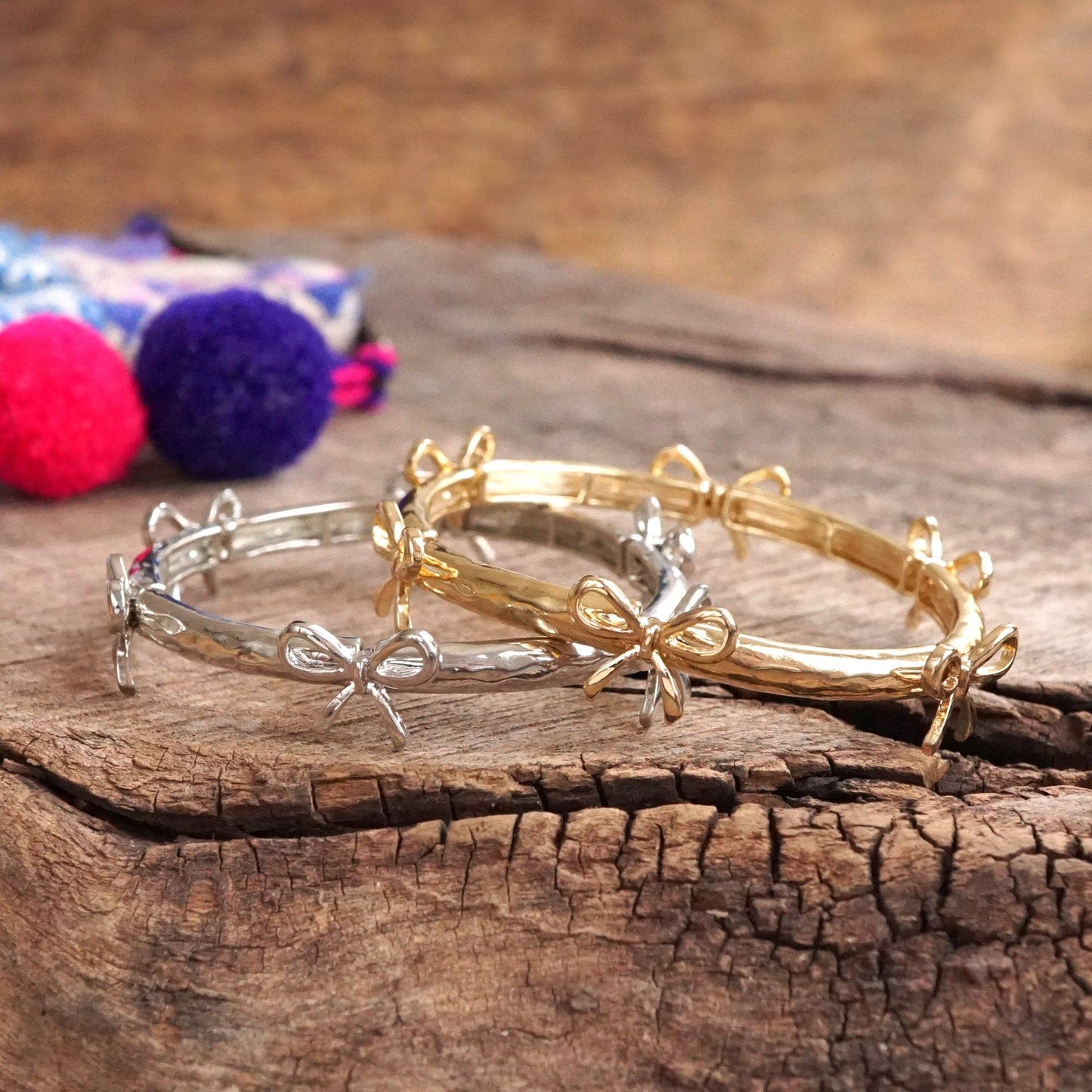 Bow Bangle Bracelet - Gold Tone