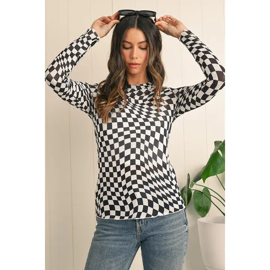 Rory Checkered Mesh Top Black