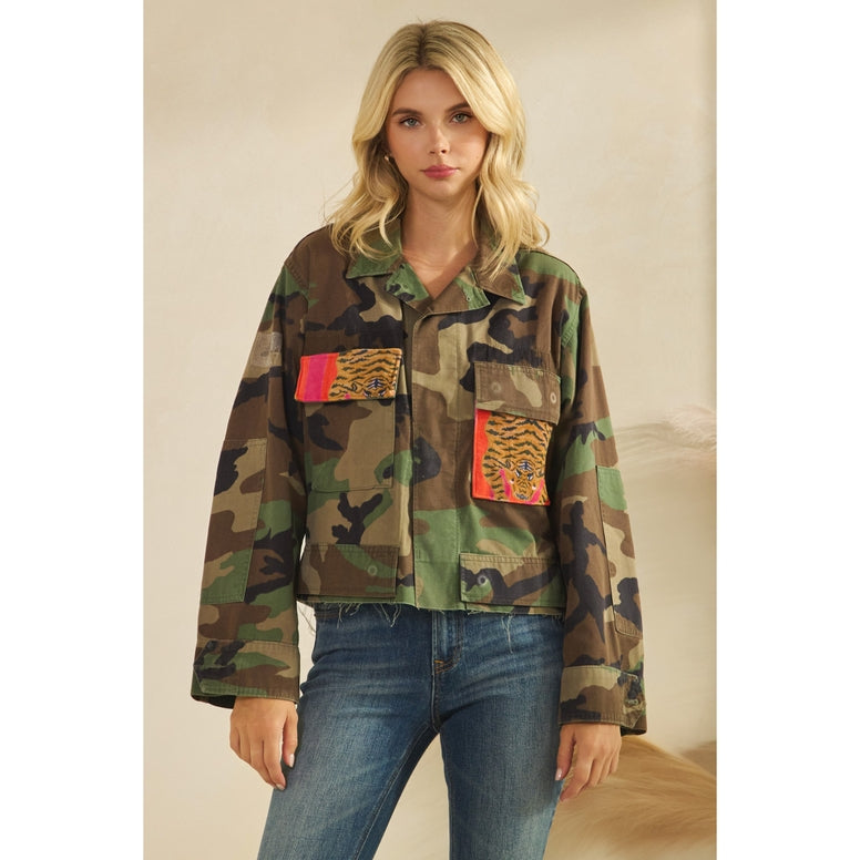 Camo Jacket with Tiger Print Contrast
