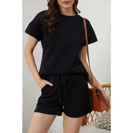 Drawstring Short Set Textured Black