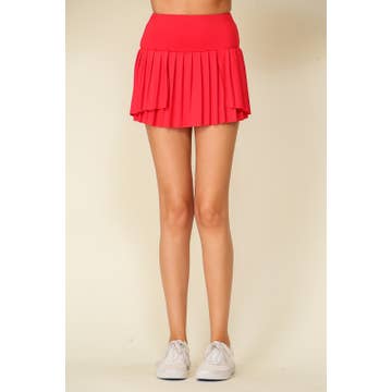 Red High Waisted Pleated Tennis Skort