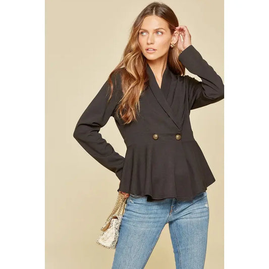 Peplum Solid Blazer Black