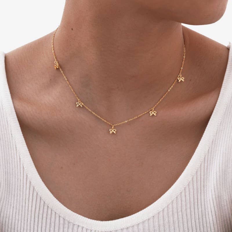 18K STAINLESS STEEL TARNISH FREE BOW NECKLACE | 40NK9512