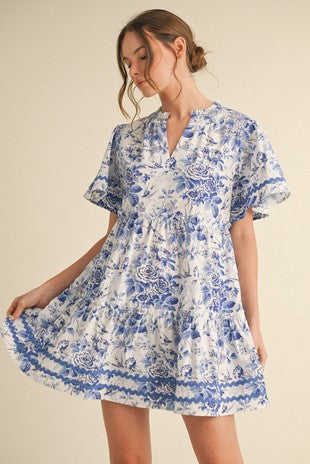 Blue Floral Cotton Dress