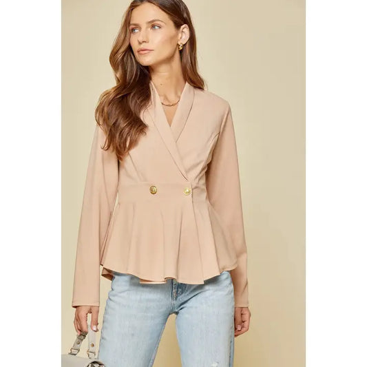 Peplum Solid Blazer Beige