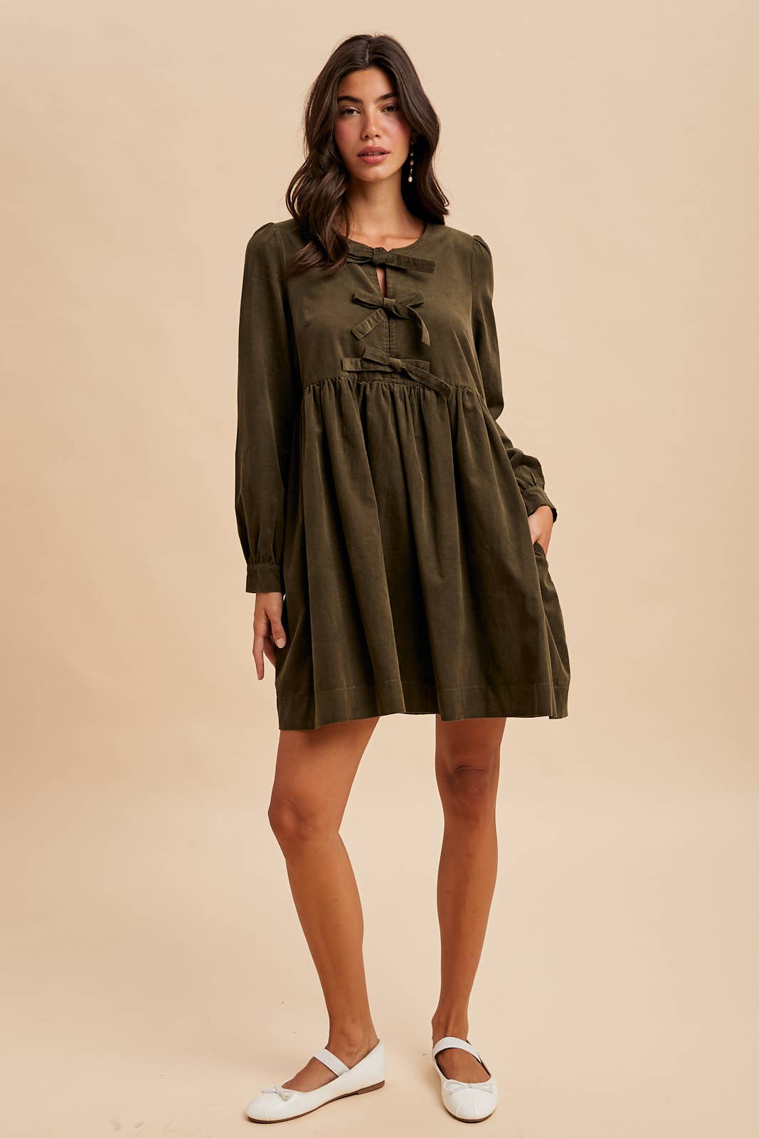 BOW TIE CORDUROY MINI DRESS