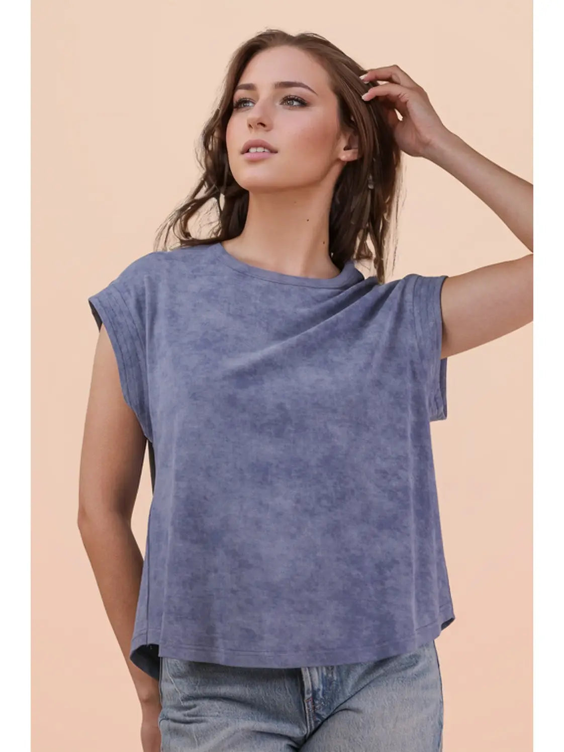 Washed Knit Casual Comfy Top Indigo
