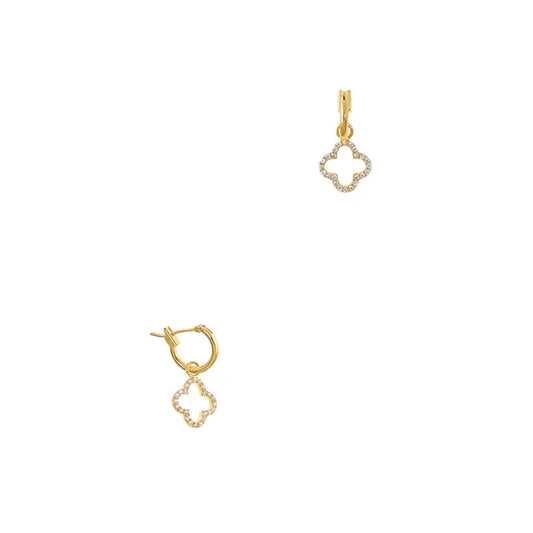 Gold Dipped Clover Shape Dangle Hoop Earring