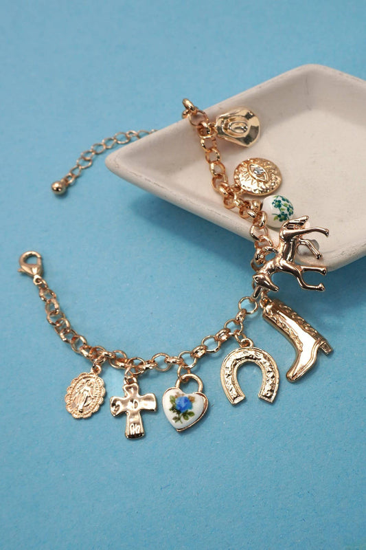 CHARM BRACELET - WESTERN BOOT CROSS PORCELAIN | 80B1345