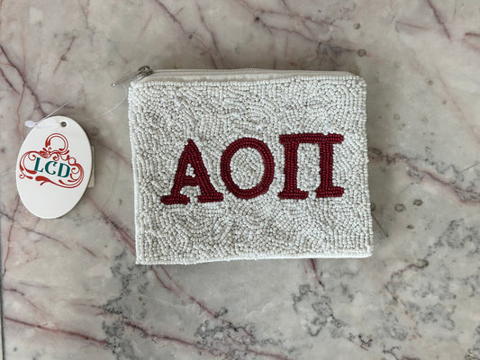 Alpha Omicron Pi Beaded Pouch
