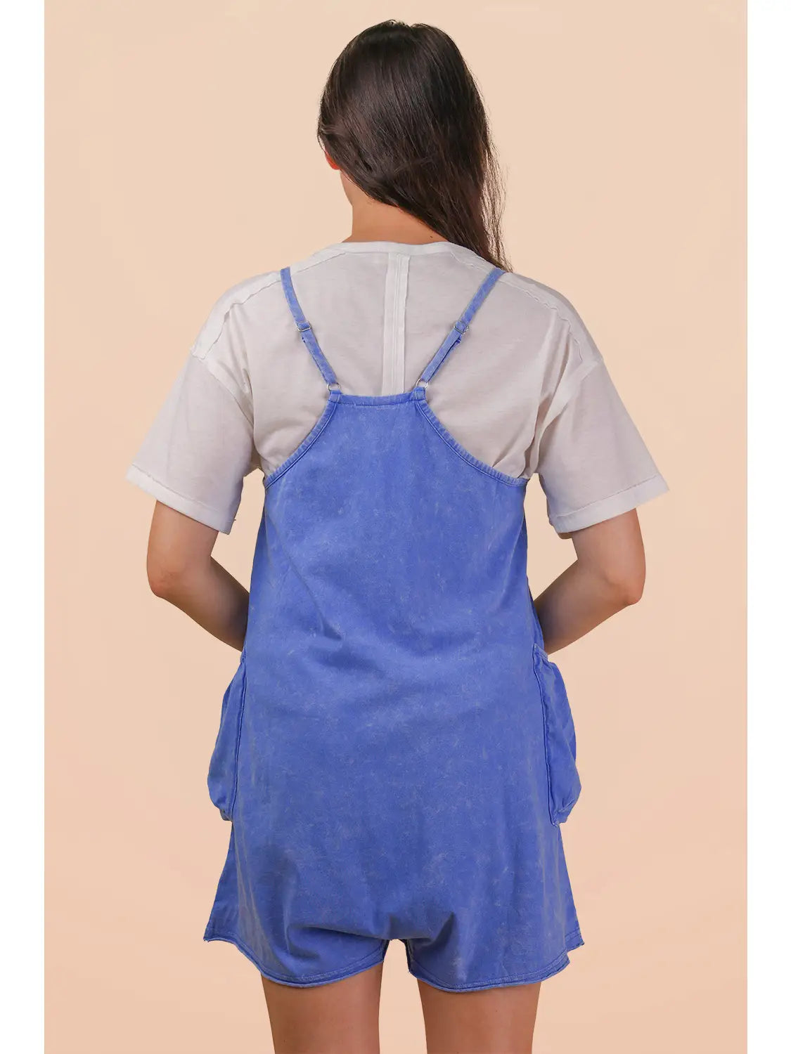 Blue Mineral Washed Sleeveless Casual Knit Romper
