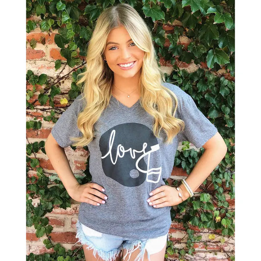 "Love" Vintage Football Helmet V-Neck Tee