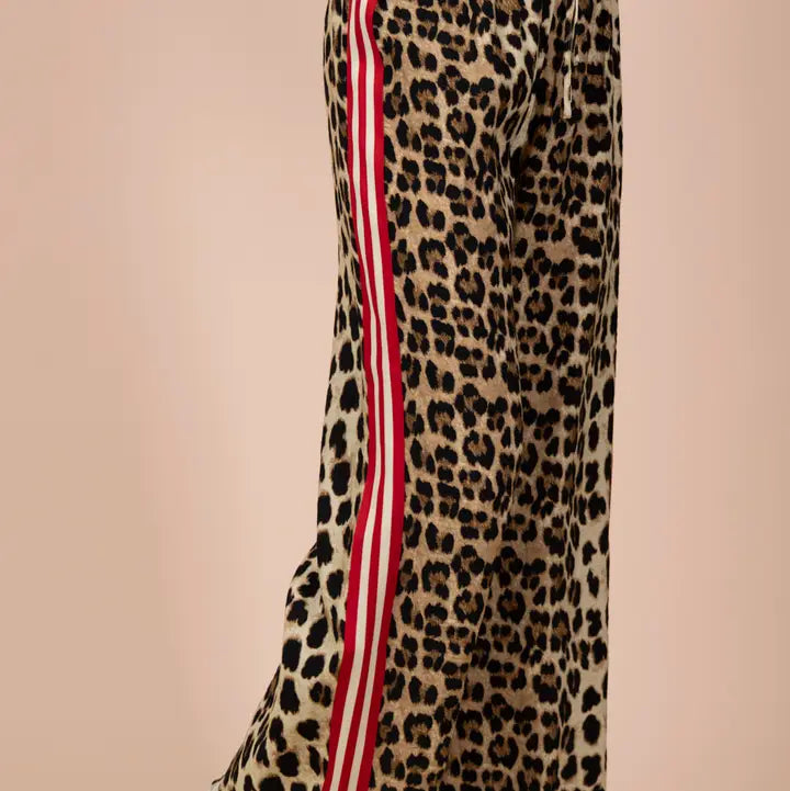 Side Stripe Tape Detail Leopard Wide Leg Pants