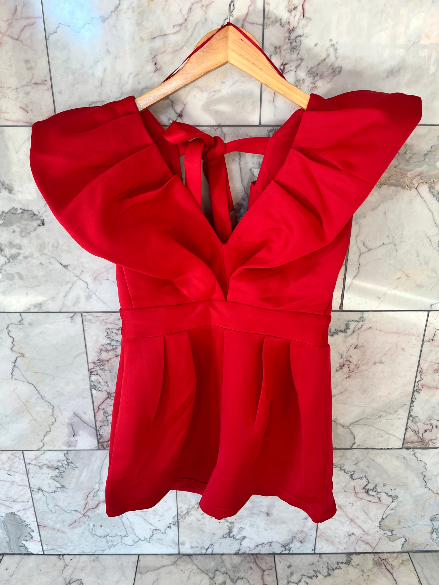 Day+Moon Scuba V-Neck Ruffle Sleeve Romper
