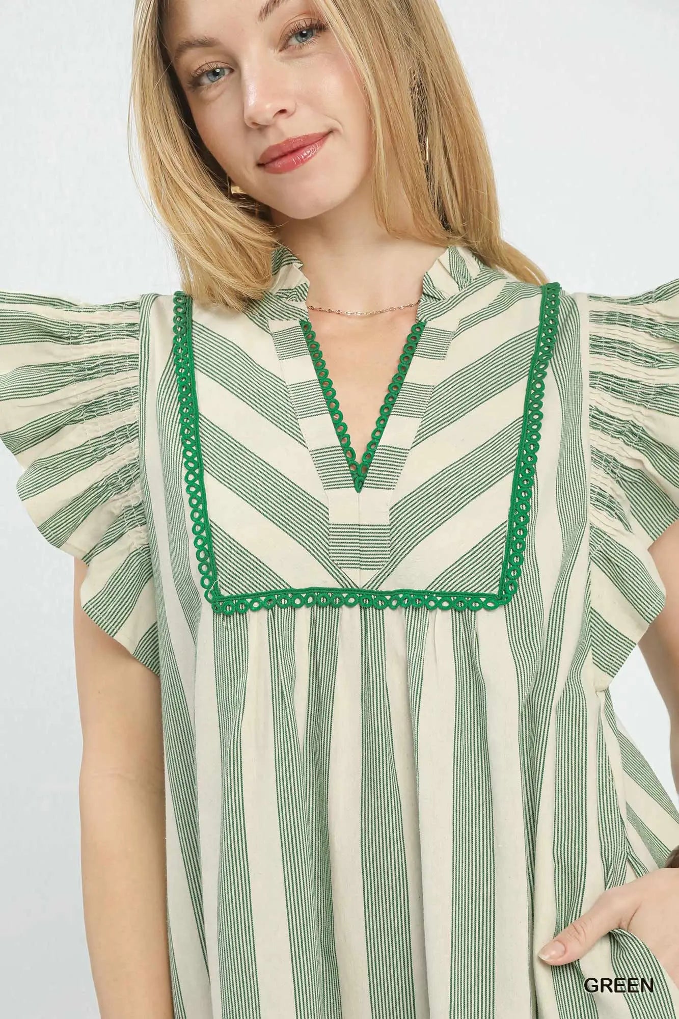 Green Striped Ruffle Dress
