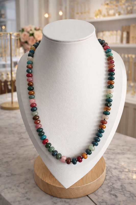 Multi-Colored Stone Necklace with Black