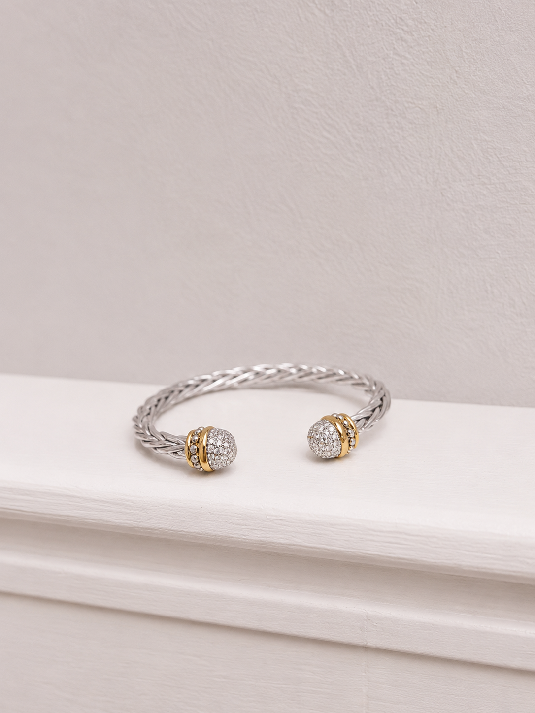 Two-Tone Crystal End Cable Cuff Bracelet
